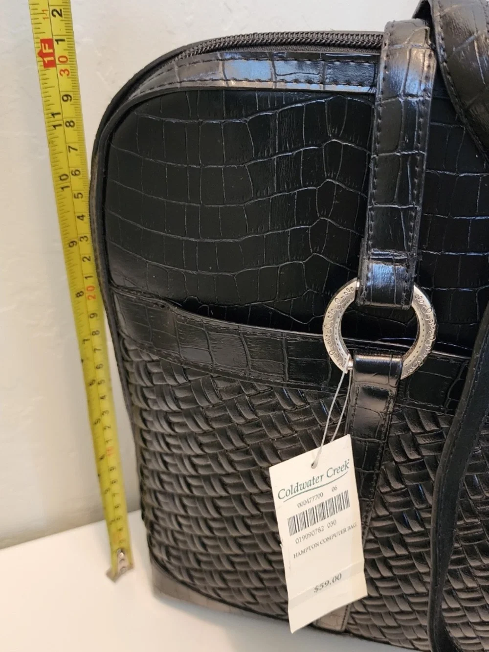 Coldwater Creek Hampton Computer Bag Black Woven Faux Leather Office Work